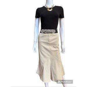 Sud Express Vintage Stretch Light Khaki Midi Skirt, 2